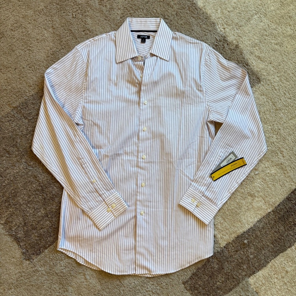 Apt. 9 Modern Fit Striped Button Down Shirt Purple White 100% Cotton Small NEW - Picture 1 of 7